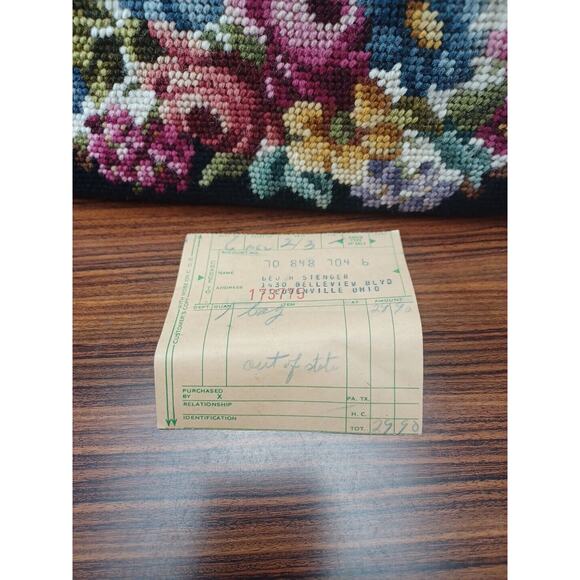 Vintage Needlepoint Embroidery Floral/Flowers Purse Handbag Top Clasp W/Receipt - Picture 8 of 14